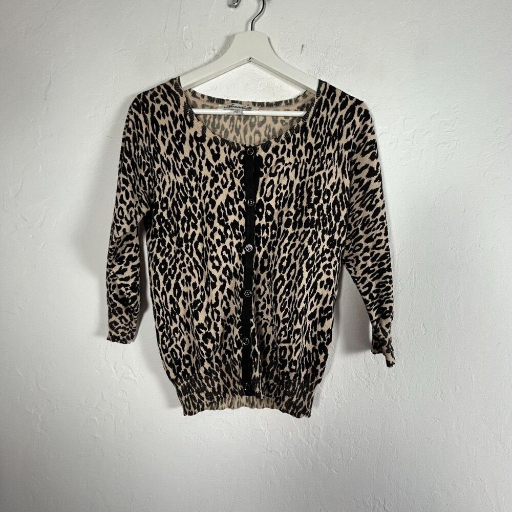 Annabella Womens Leopard Print Button-Front Cardigan Sweater Medium Black Brown